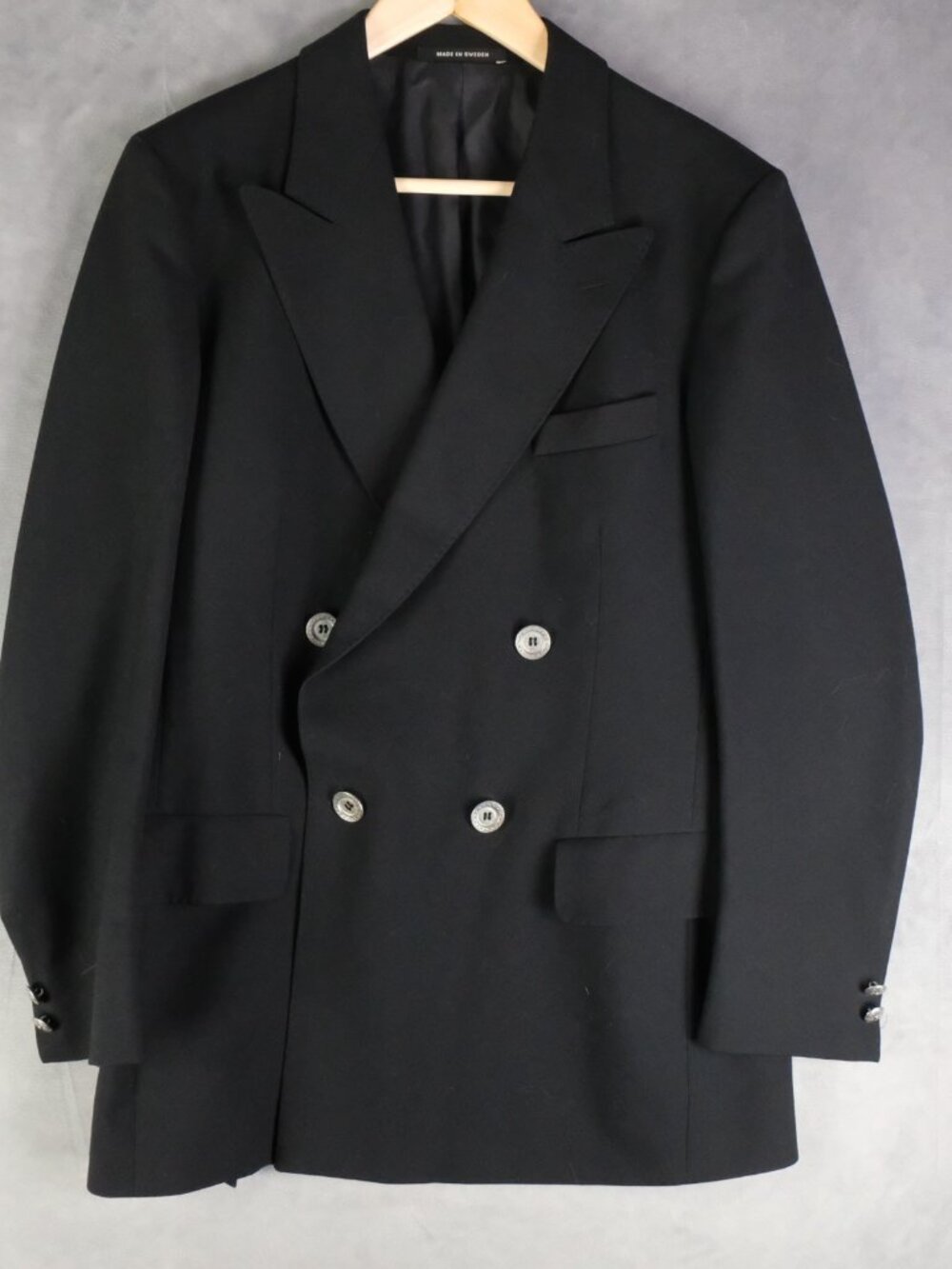 Tiger Of Sweden Blazer Mens 38R Black Double Breasted Peak Lapel 4 Button Wool